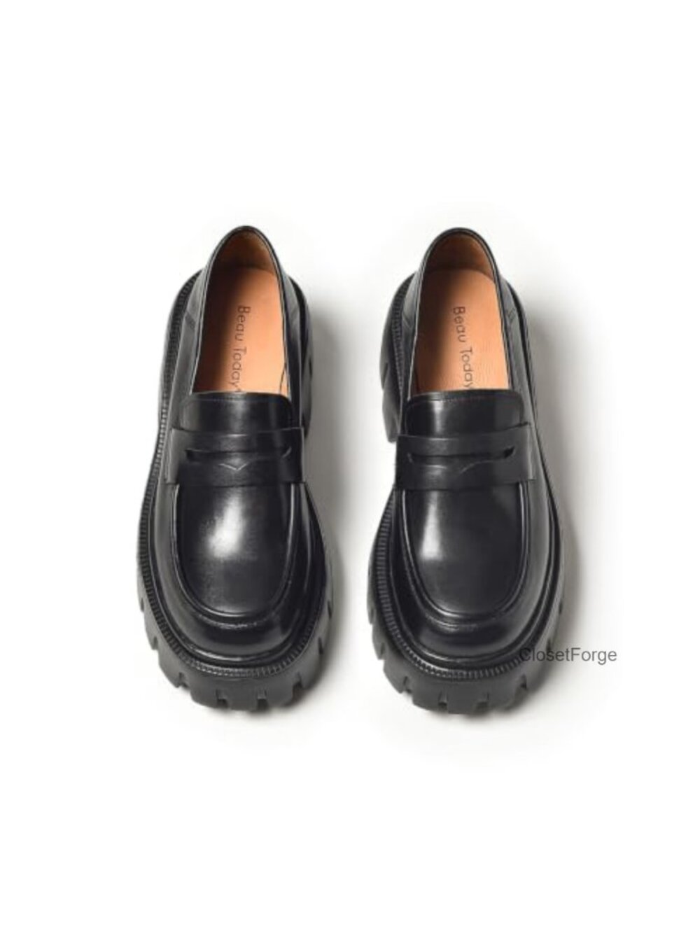 Chunky Platform Loafers for Women Genuine Leather Lug Sole Slip On Penny Shoes